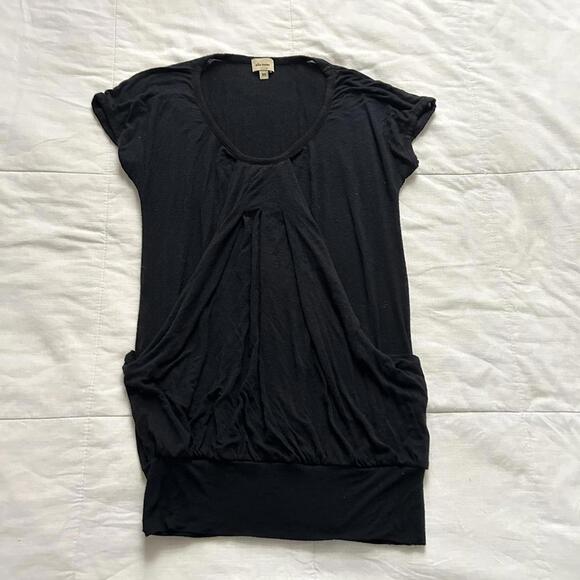Y2K Ella Moss Black stretchy short sleeve top draped front detailing Size XS - Picture 1 of 7